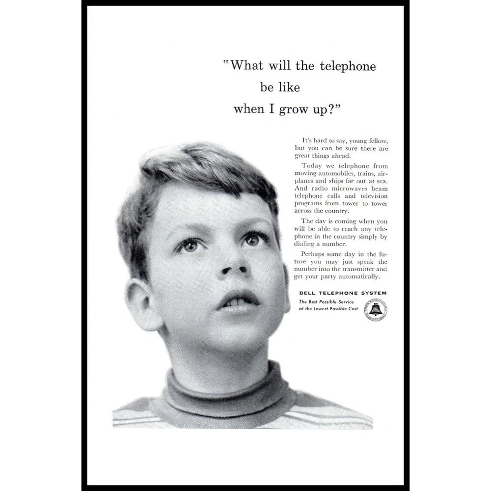 1953 Bell Telephone System Vintage Print Ad Little Boy Daydream Wall Art Photo